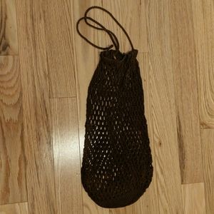 Vintage crochet net drawstring shopping bag